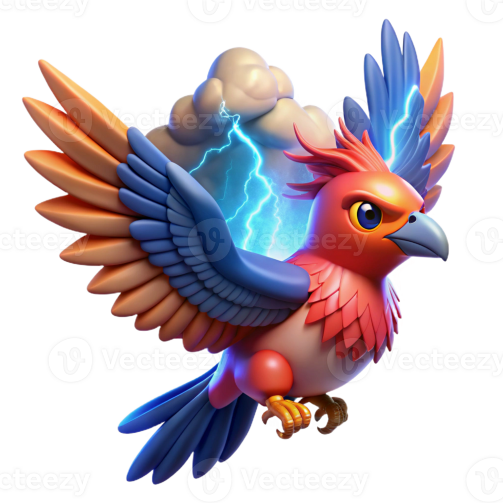 stunning rustic A majestic Thunderbird with vibrant feathers and lightning crackling around its wings, soaring through a stormy sky. Native American style detailed png
