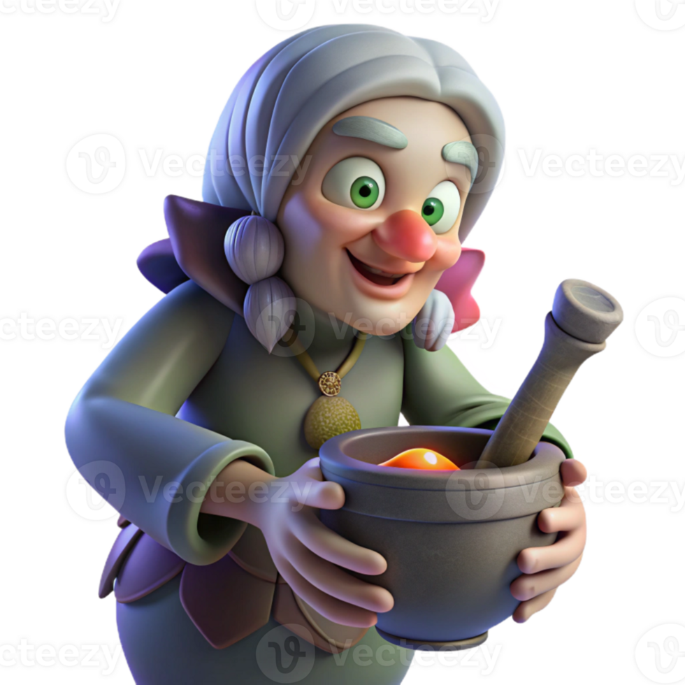 extraordinary minimalist A wise old Baba Yaga with a hooked nose and bony fingers, flying in her mortar and pestle, illuminated by moonlight. Slavic folklore style genuine png