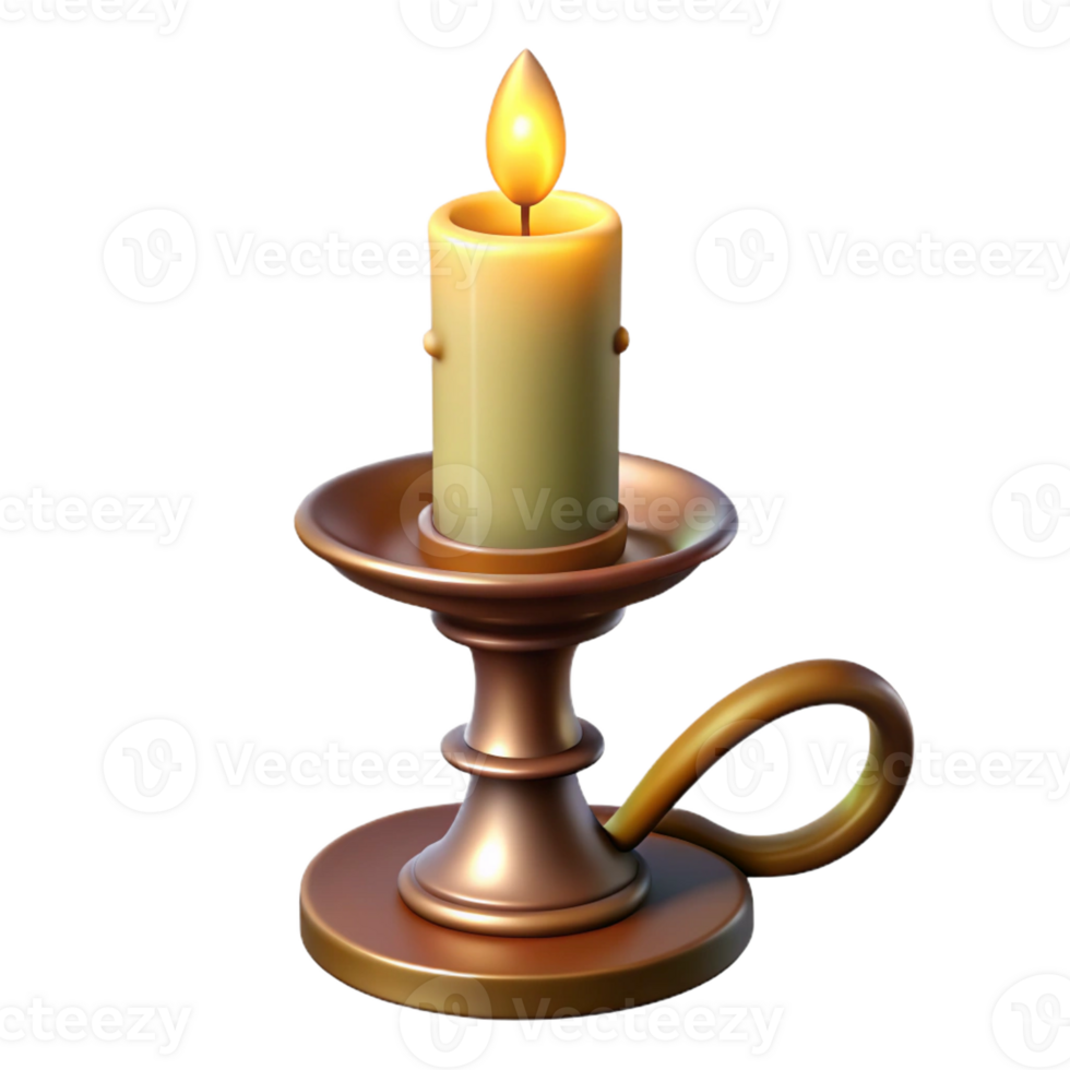 vibrant modern A vintage candlestick with a flickering candle, warm candlelight, gothic style, realistic rendering professional png
