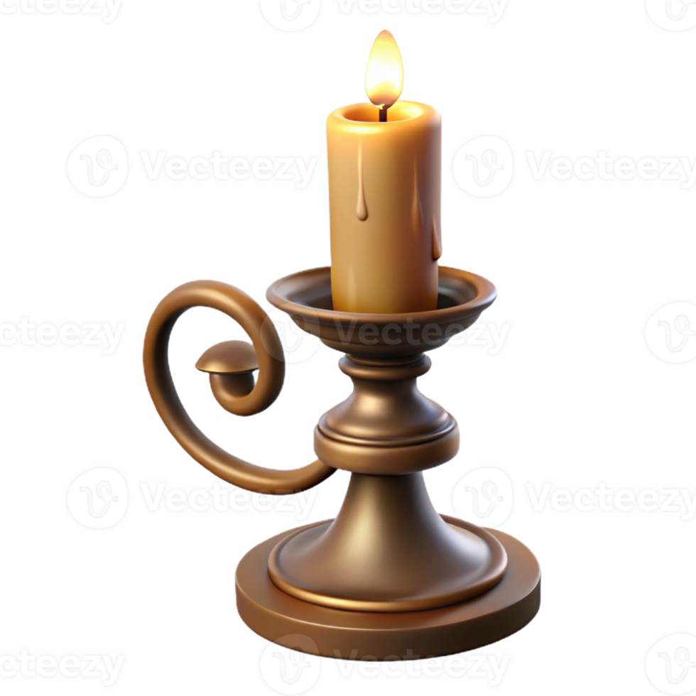 elegant traditional A vintage candlestick with a flickering candle, warm candlelight, gothic style, realistic rendering genuine png