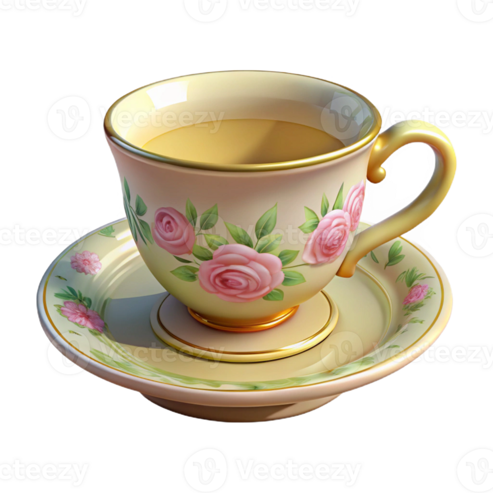 elegant minimalist A vintage teacup and saucer with a floral pattern, soft natural lighting, vintage still life style high quality png