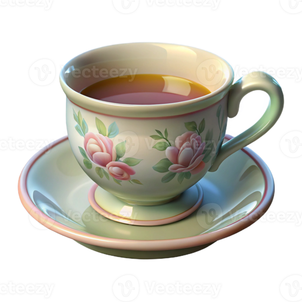 extraordinary artistic A vintage teacup and saucer with a floral pattern, soft natural lighting, vintage still life style high quality png
