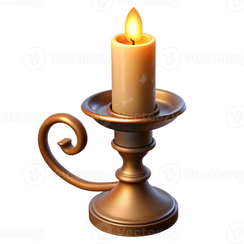 vibrant abstract A vintage candlestick with a flickering candle, warm candlelight, gothic style, realistic rendering premium png