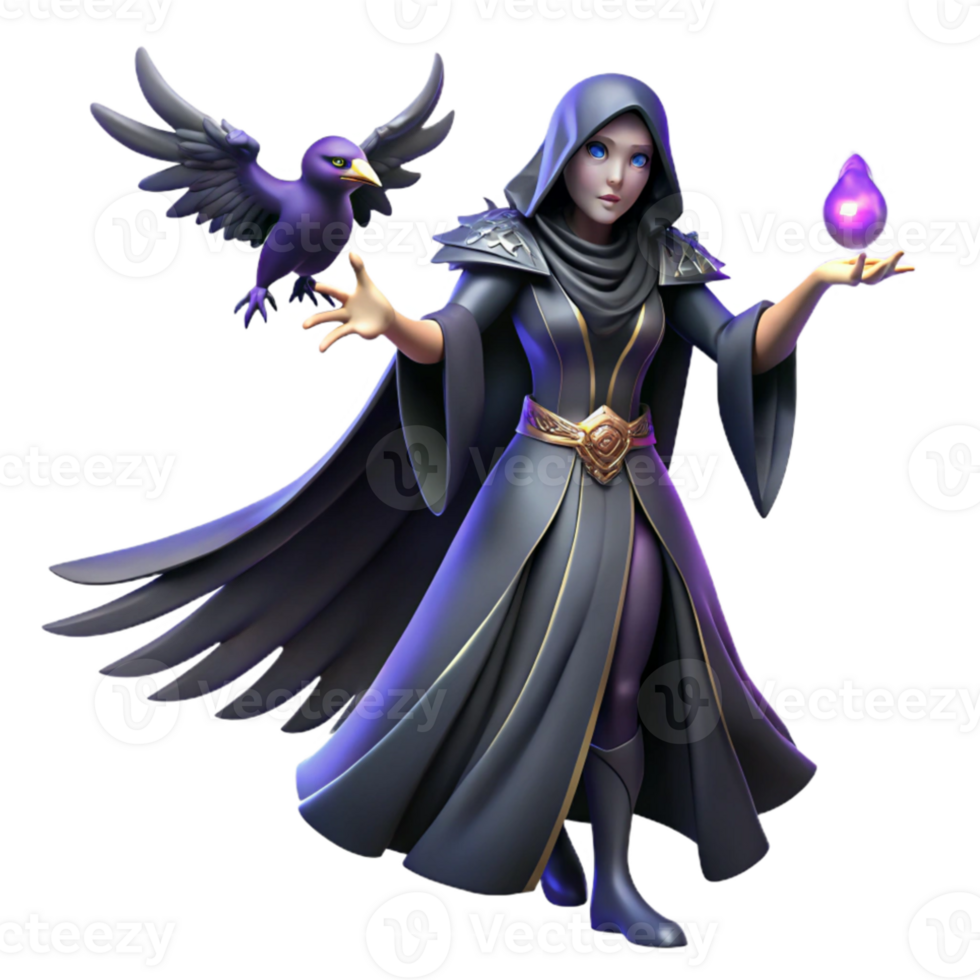 vibrant vintage A powerful Morrigan, the phantom queen, transforming into a raven, illuminated by dark magic. Celtic mythology style high resolution png