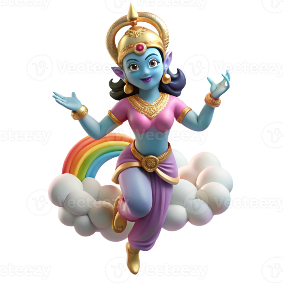 wonderful modern A graceful Apsara, a celestial nymph, dancing in the clouds, illuminated by a rainbow. Hindu mythology style professional png