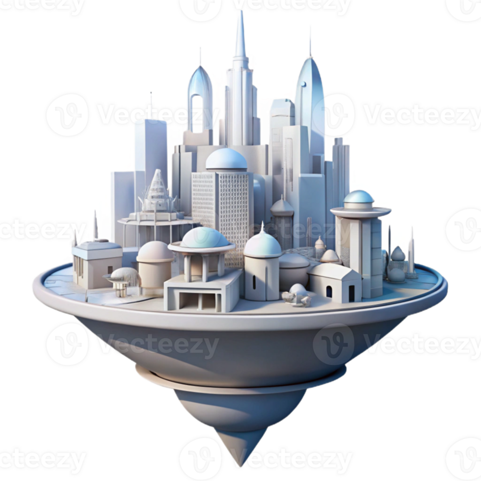 magnificent vintage A futuristic floating city, sleek white buildings, soft ambient light, minimalist style professional png