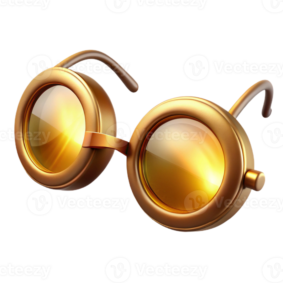 wonderful modern A vintage pair of spectacles with round lenses, warm golden lighting, intellectual style premium png