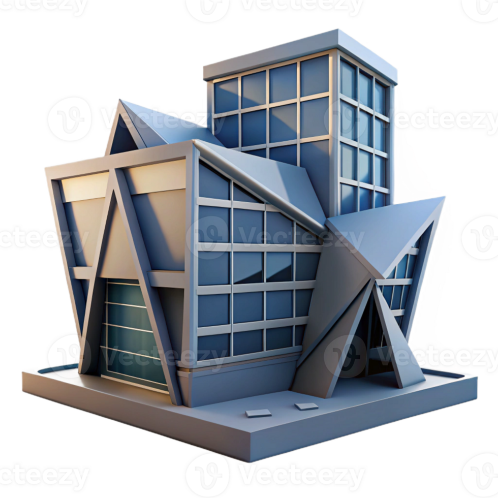 wonderful contemporary Deconstructivist office building, sharp angles, harsh shadows, brutalist style original png