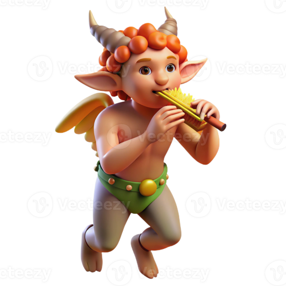 elegant artistic A mischievous satyr playing a pan flute, surrounded by dancing nymphs, in a twilight forest, in a vibrant, Impressionist style exclusive png