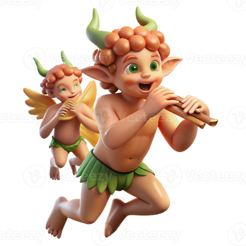 beautiful creative A mischievous satyr playing a pan flute, surrounded by dancing nymphs, in a twilight forest, in a vibrant, Impressionist style exclusive png