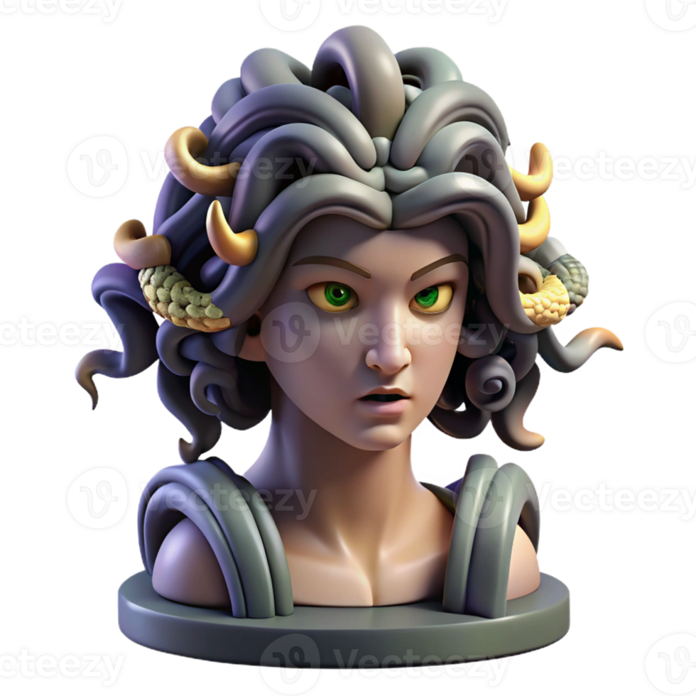 magnificent artistic A stoic Medusa with snakes for hair, turning a warrior to stone, in a dimly lit temple, in a dramatic, Baroque style high quality png