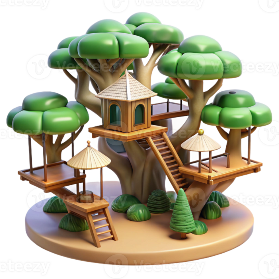 impressive contemporary Treehouse village, interconnected platforms, dappled forest light, fantasy style 4K png