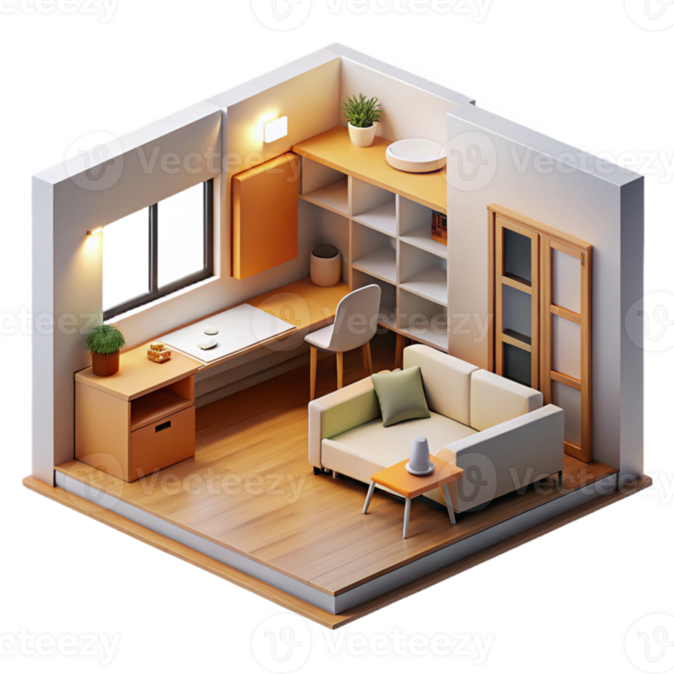 extraordinary modern Micro-apartment, modular furniture, bright natural light, minimalist style exclusive png
