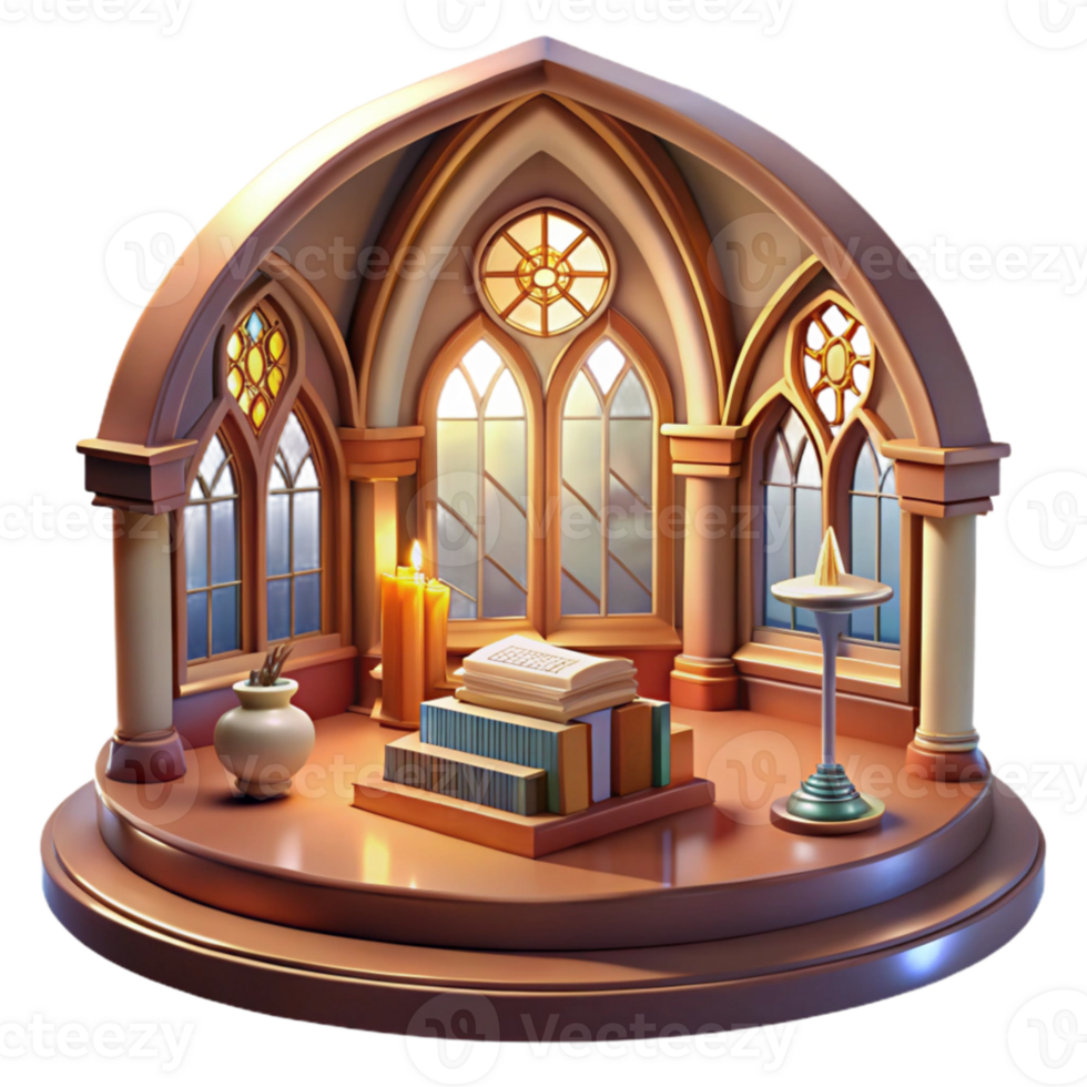 vibrant vintage Art Nouveau library, stained glass windows, warm interior light, ornate style high resolution png