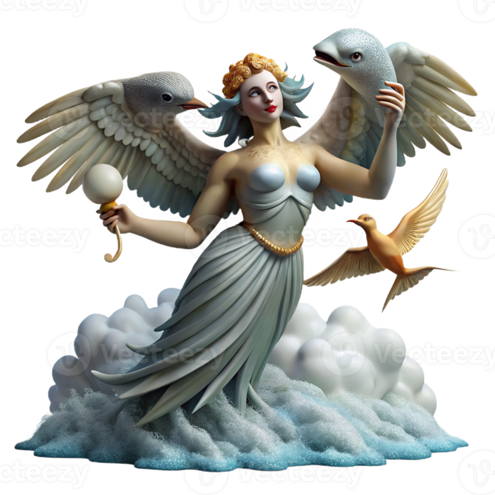extraordinary contemporary A beautiful harpy with the body of a bird and the head of a woman, snatching a fish from the ocean, under a stormy sky, in a dynamic, Art Deco style exclusive png