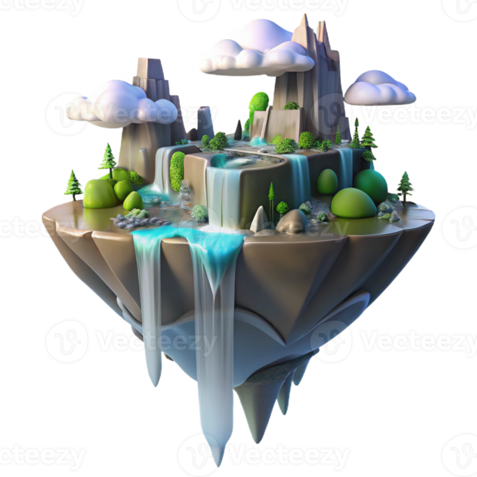 extraordinary classic Floating island city, waterfalls cascading down sides, ethereal light, fantasy style exclusive png