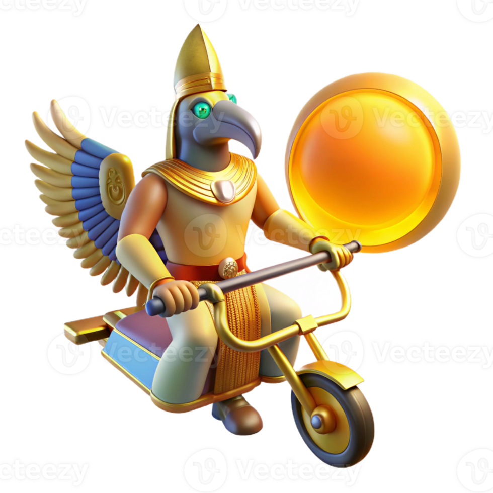 extraordinary rustic A majestic Ra with a falcon head and a solar disk, riding his sun chariot across the sky, in a vibrant, ancient Egyptian style original png