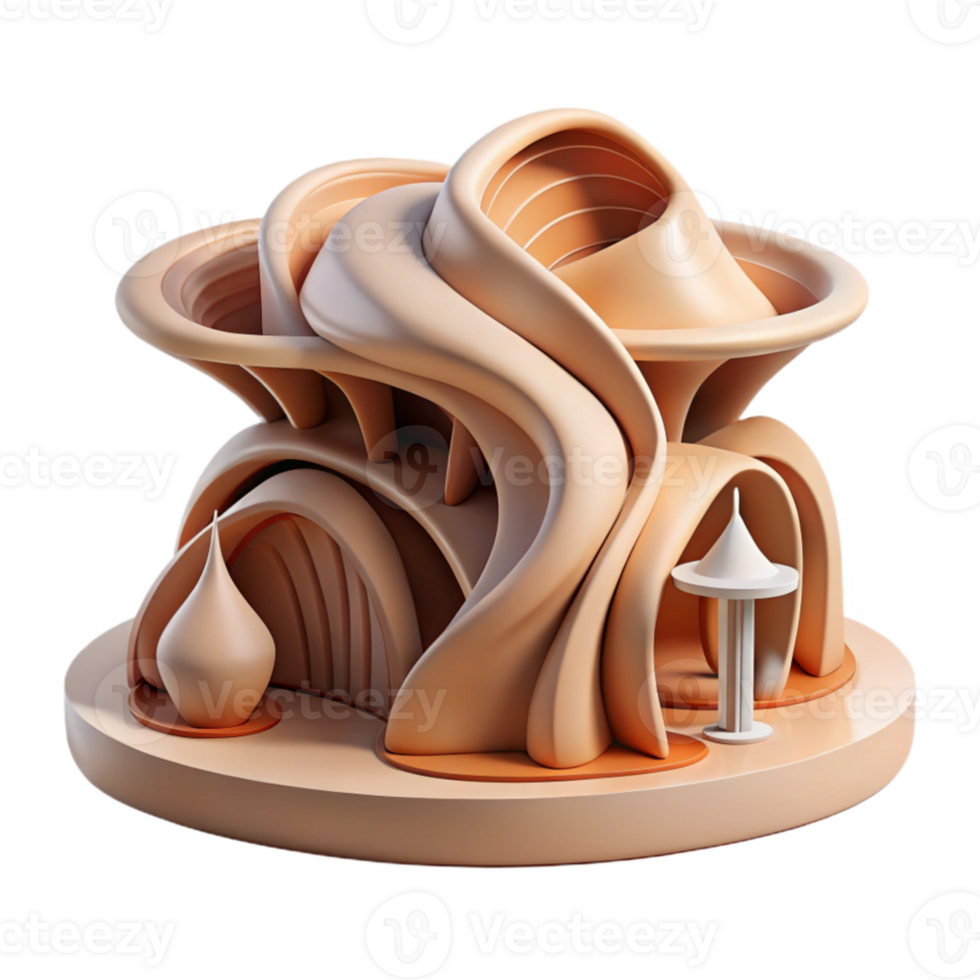 elegant contemporary Organic architecture, flowing lines, natural materials, soft diffused light high quality png