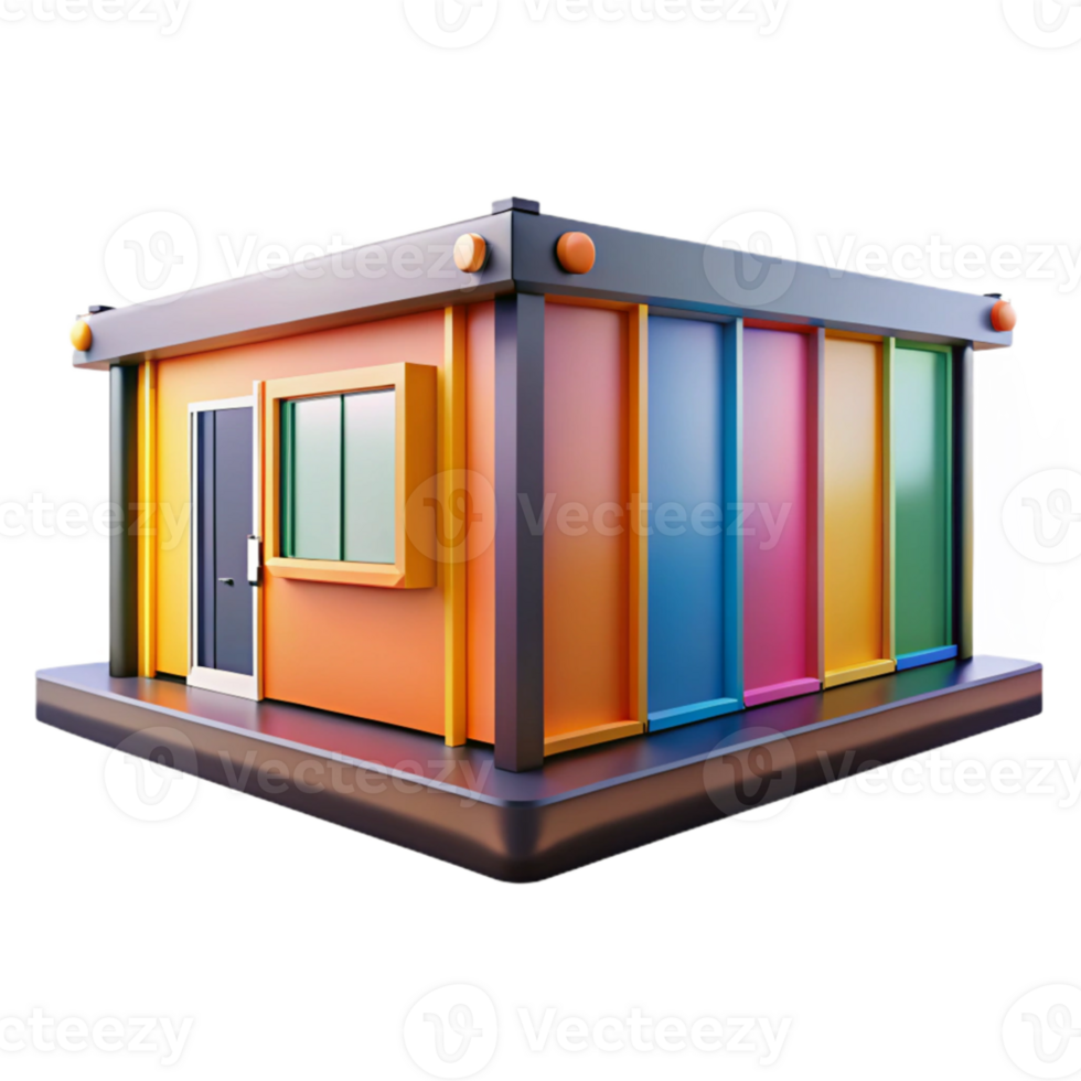 beautiful creative Prefabricated housing unit, colorful panels, bright daylight, pop art style detailed png