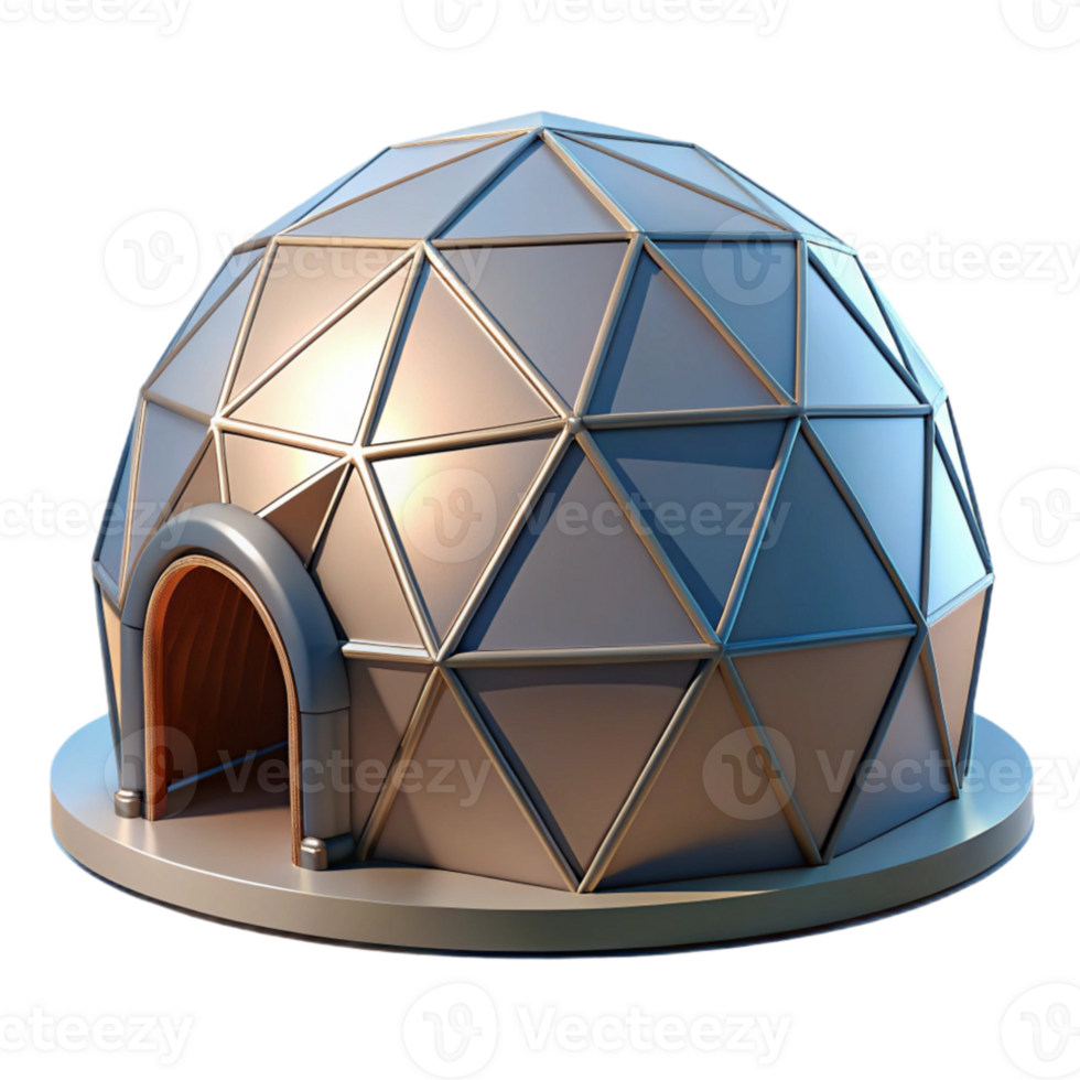 vibrant traditional Geodesic dome home, triangular panels, soft interior light, futuristic style professional png