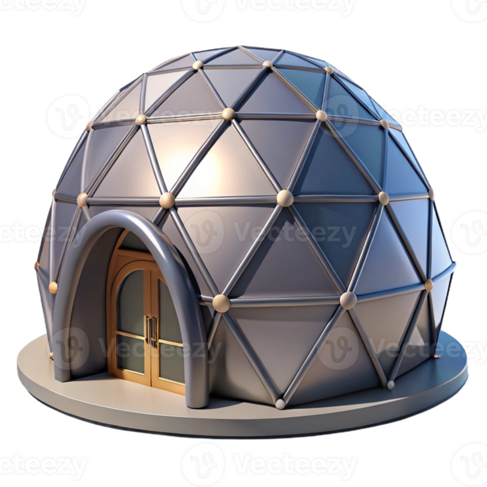 magnificent abstract Geodesic dome home, triangular panels, soft interior light, futuristic style original png