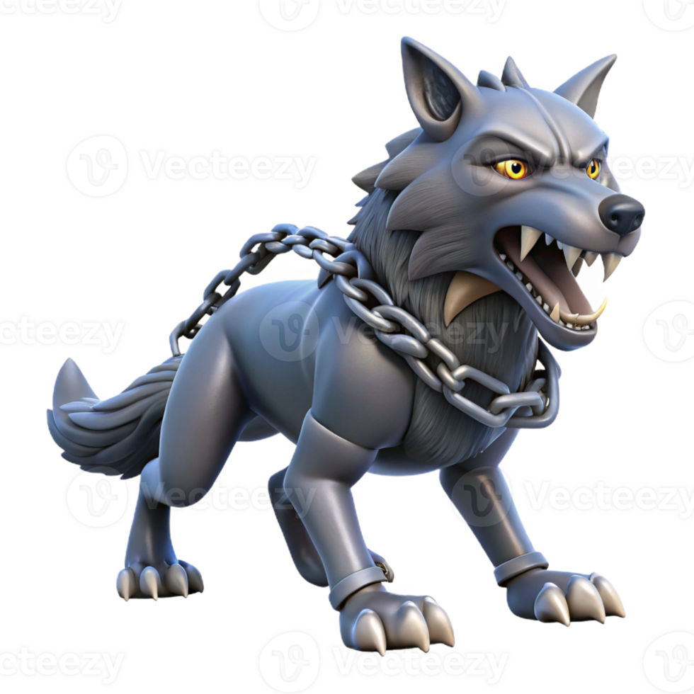 elegant modern A powerful Fenrir, the monstrous wolf, bound by Gleipnir, struggling against his chains, in a dark, icy landscape, in a fearsome, Norse mythology style original png