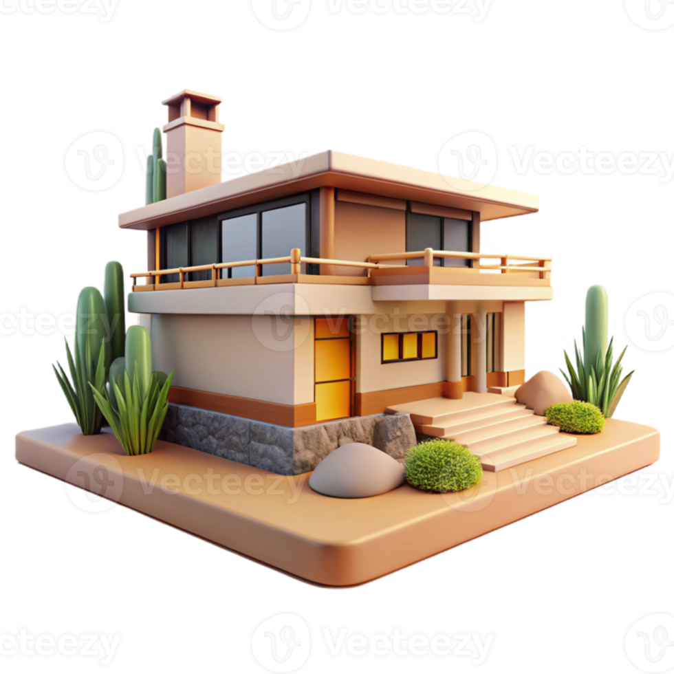 impressive classic Frank Lloyd Wright inspired house, horizontal lines, natural materials, integrated landscape high resolution png