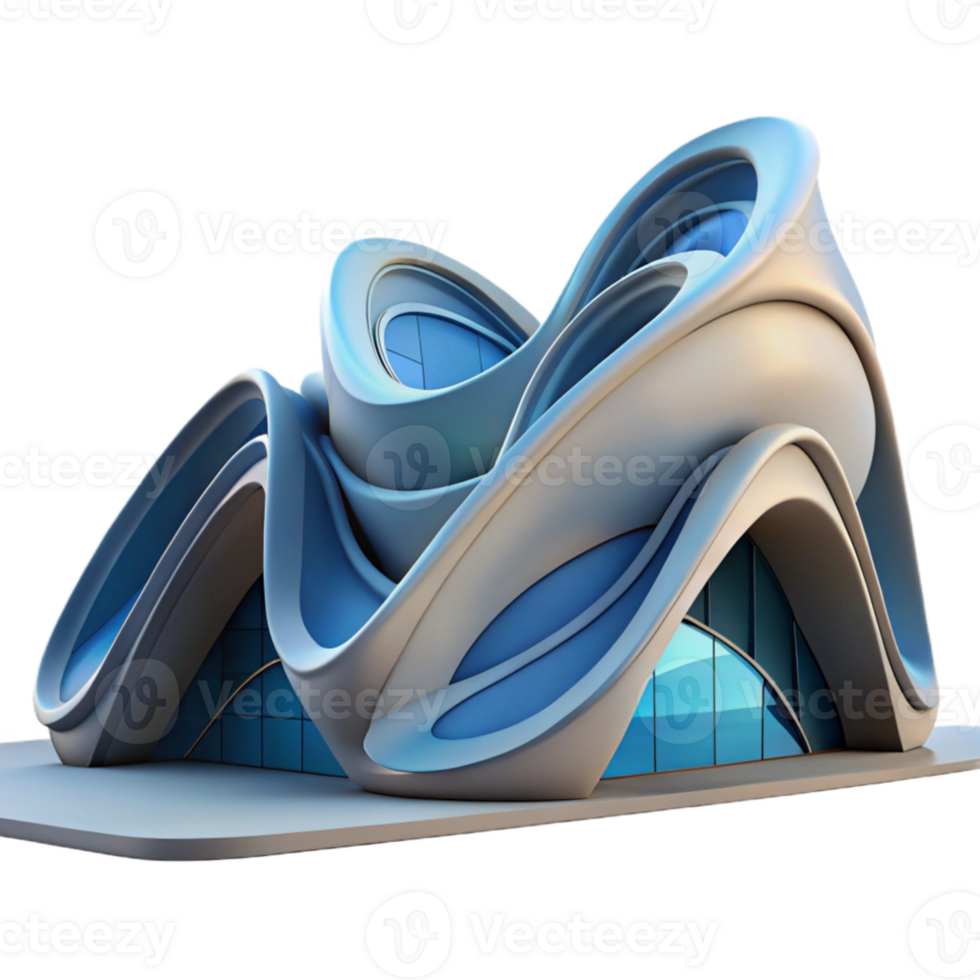 serene vintage Zaha Hadid inspired building, parametric curves, fluid forms, dramatic lighting exclusive png