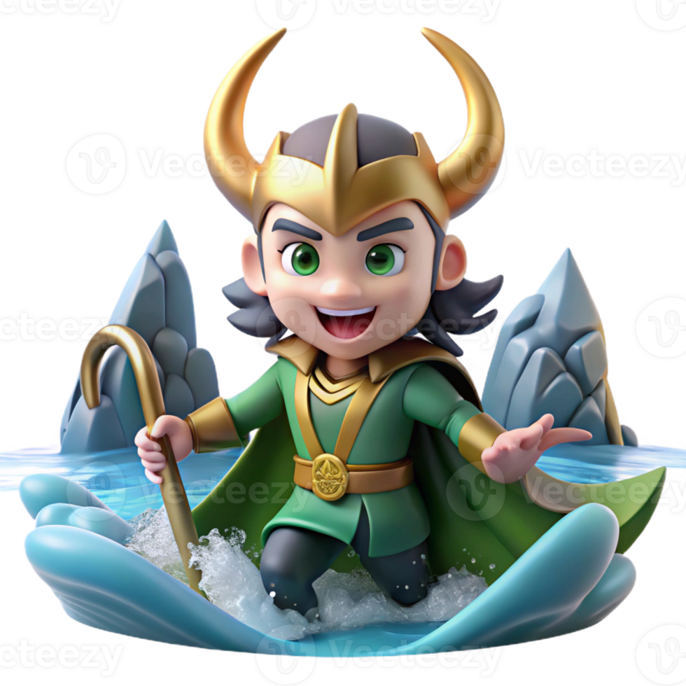 beautiful classic A mischievous Loki, the trickster god, shapeshifting into a salmon, in a rushing river, under a cloudy sky, in a dynamic, Norse mythology style exclusive png