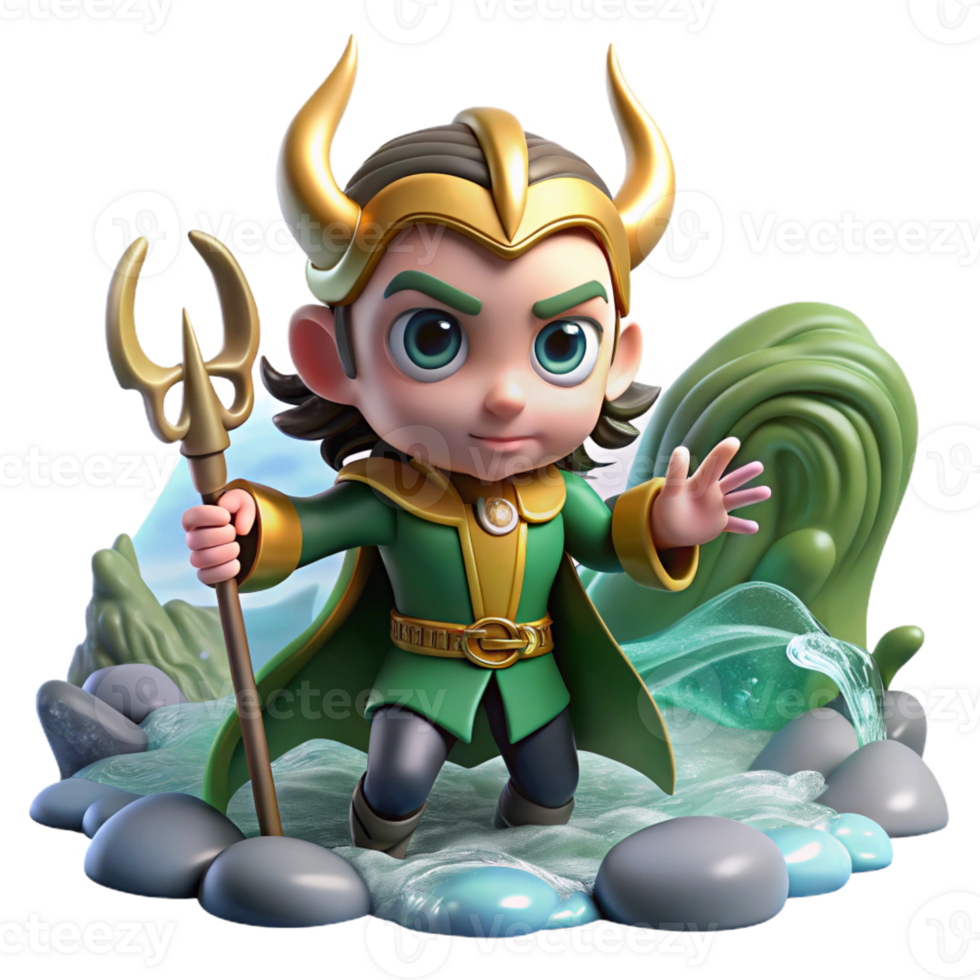 vibrant classic A mischievous Loki, the trickster god, shapeshifting into a salmon, in a rushing river, under a cloudy sky, in a dynamic, Norse mythology style authentic png