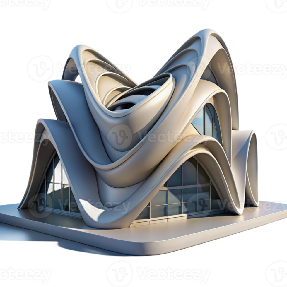 magnificent vintage Zaha Hadid inspired building, parametric curves, fluid forms, dramatic lighting original png