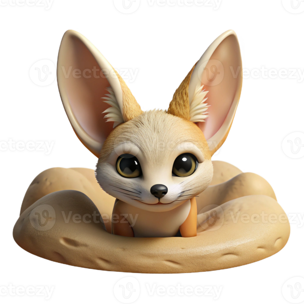 wonderful minimalist A curious Fennec fox peering from its burrow, desert setting, warm lighting, realistic rendering style high quality png