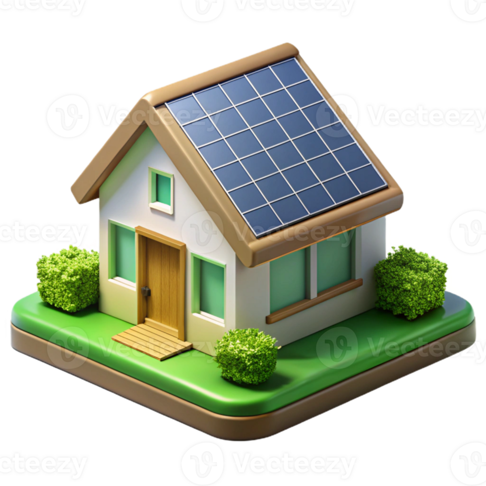 vibrant contemporary Sustainable eco-house, solar panels, green roof, natural light genuine png