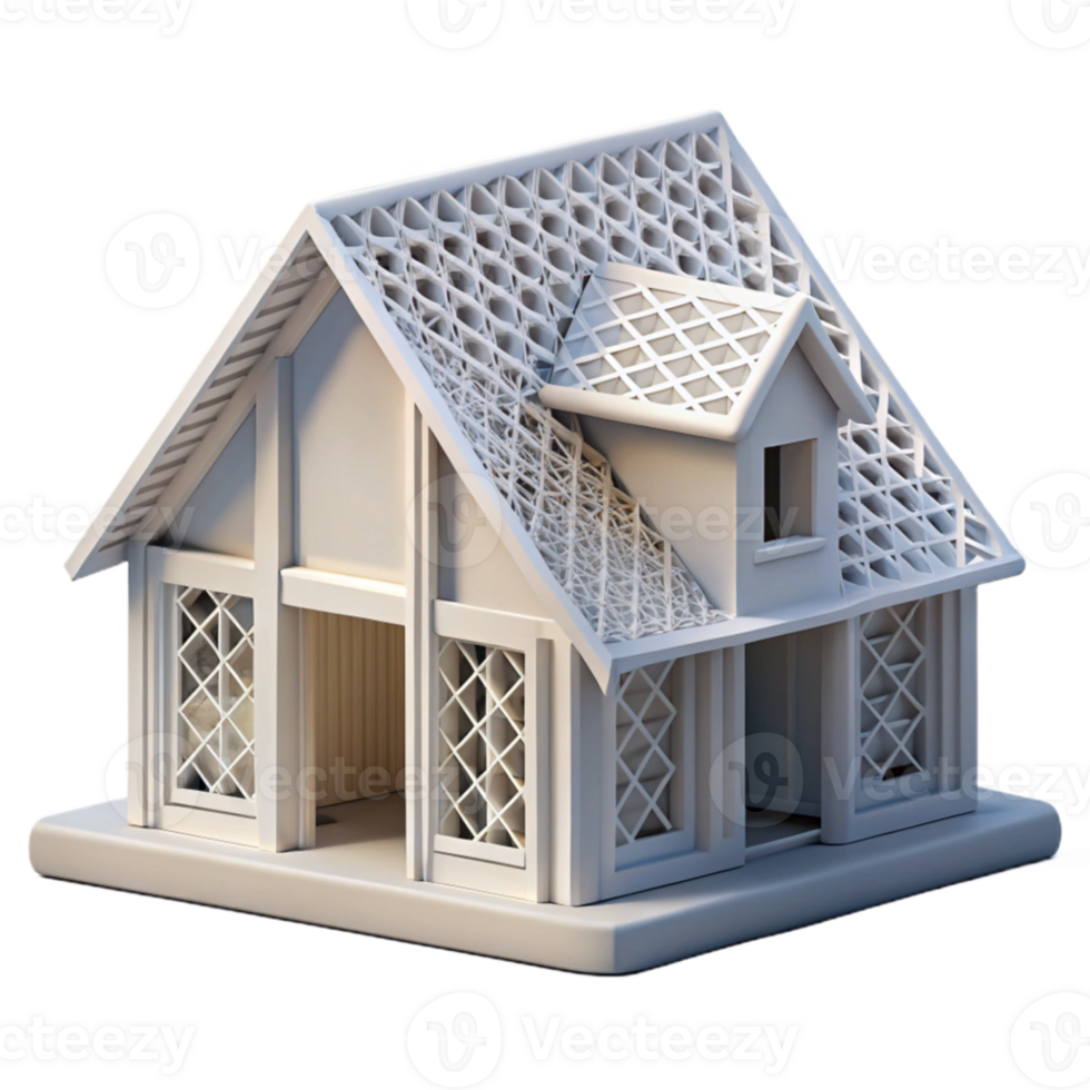 wonderful abstract 3D printed house, intricate lattice structure, soft ambient light, futuristic style original png