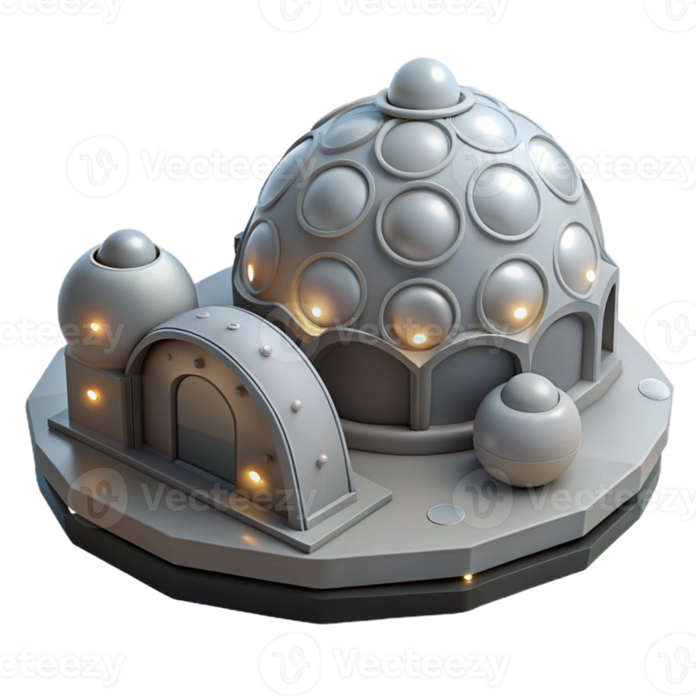 extraordinary creative Lunar base, domed structures, grey lunar surface, artificial light detailed png