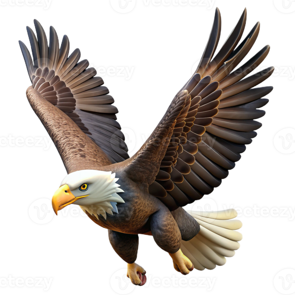 beautiful traditional A majestic bald eagle soaring through the sky, mountain backdrop, dramatic lighting, realistic rendering style premium png