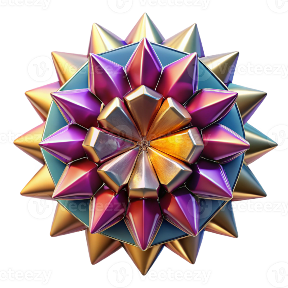 vibrant classic A kaleidoscope of vibrant, fragmented geometric shapes, radiating outwards from a central point, with a metallic sheen. Cubism style with ambient occlusion genuine png