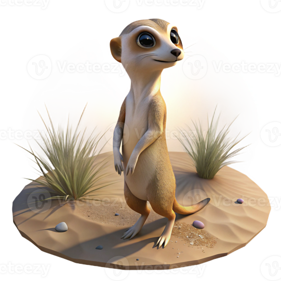 wonderful artistic A curious meerkat standing on its hind legs, desert setting, bright sunlight, photographic style detailed png
