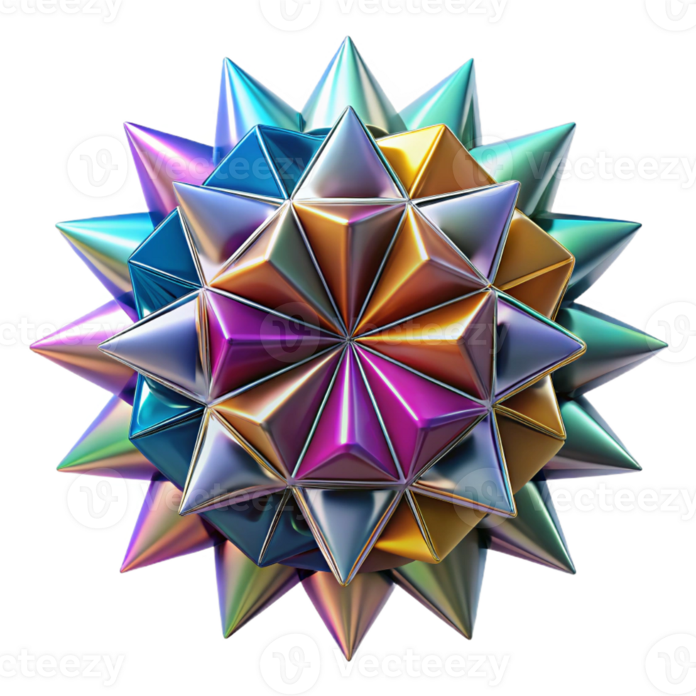 dramatic classic A kaleidoscope of vibrant, fragmented geometric shapes, radiating outwards from a central point, with a metallic sheen. Cubism style with ambient occlusion genuine png