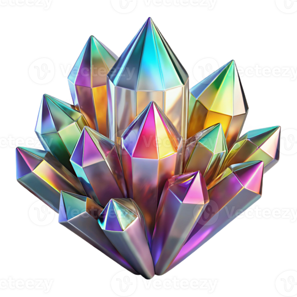 magnificent modern A cluster of crystalline structures, refracting and reflecting light, creating a dazzling display of prismatic colors. Art Nouveau style with global illumination high resolution png