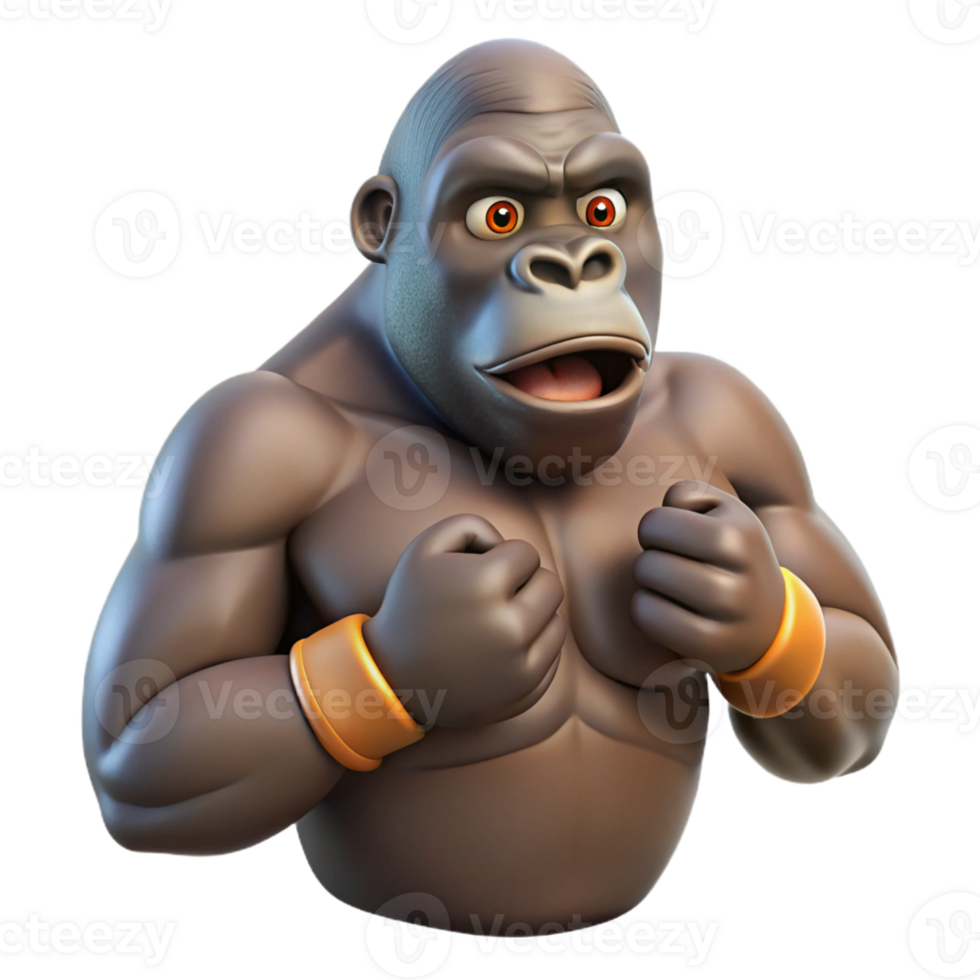 beautiful rustic A gorilla beating its chest, jungle setting, dappled sunlight, realistic rendering style authentic png