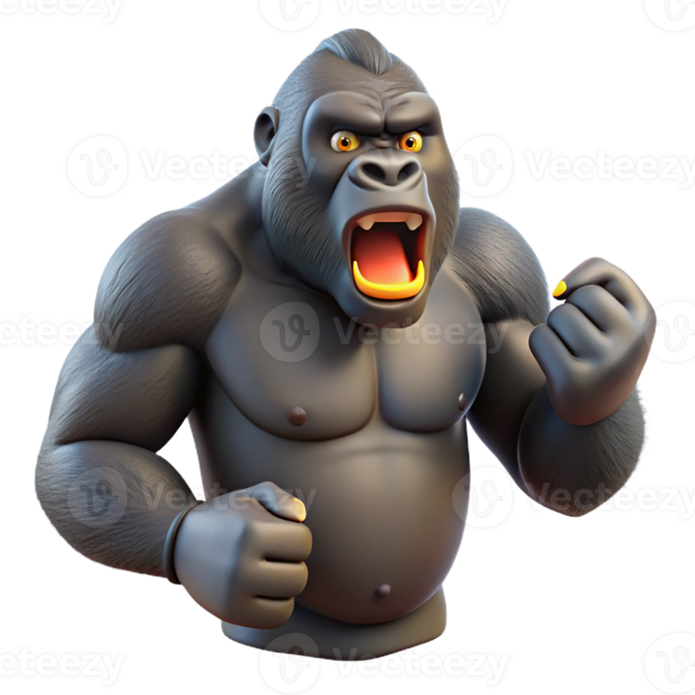 beautiful rustic A gorilla beating its chest, jungle setting, dappled sunlight, realistic rendering style genuine png