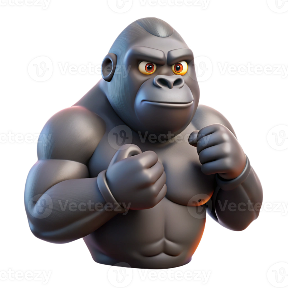 magnificent contemporary A gorilla beating its chest, jungle setting, dappled sunlight, realistic rendering style high resolution png