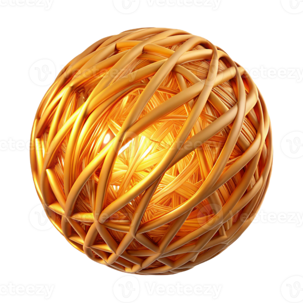extraordinary contemporary A textured sphere composed of interwoven threads of light, emitting a warm, golden glow. Minimalism style with a subtle gradient authentic png