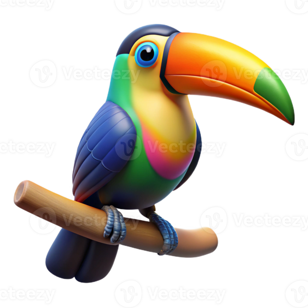 stunning classic A colorful toucan perched on a branch, rainforest setting, vibrant colors, digital art style exclusive png