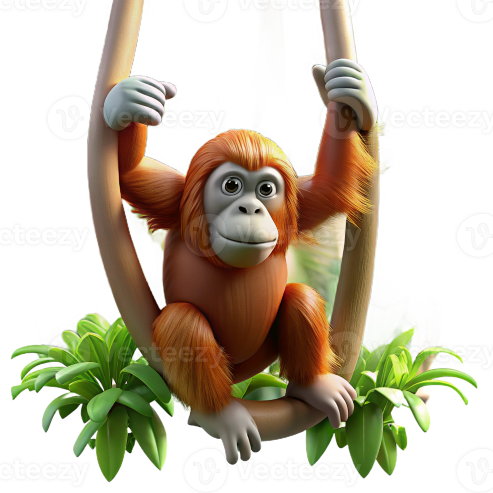impressive modern An orangutan swinging through the trees, jungle setting, dappled sunlight, photographic style professional png