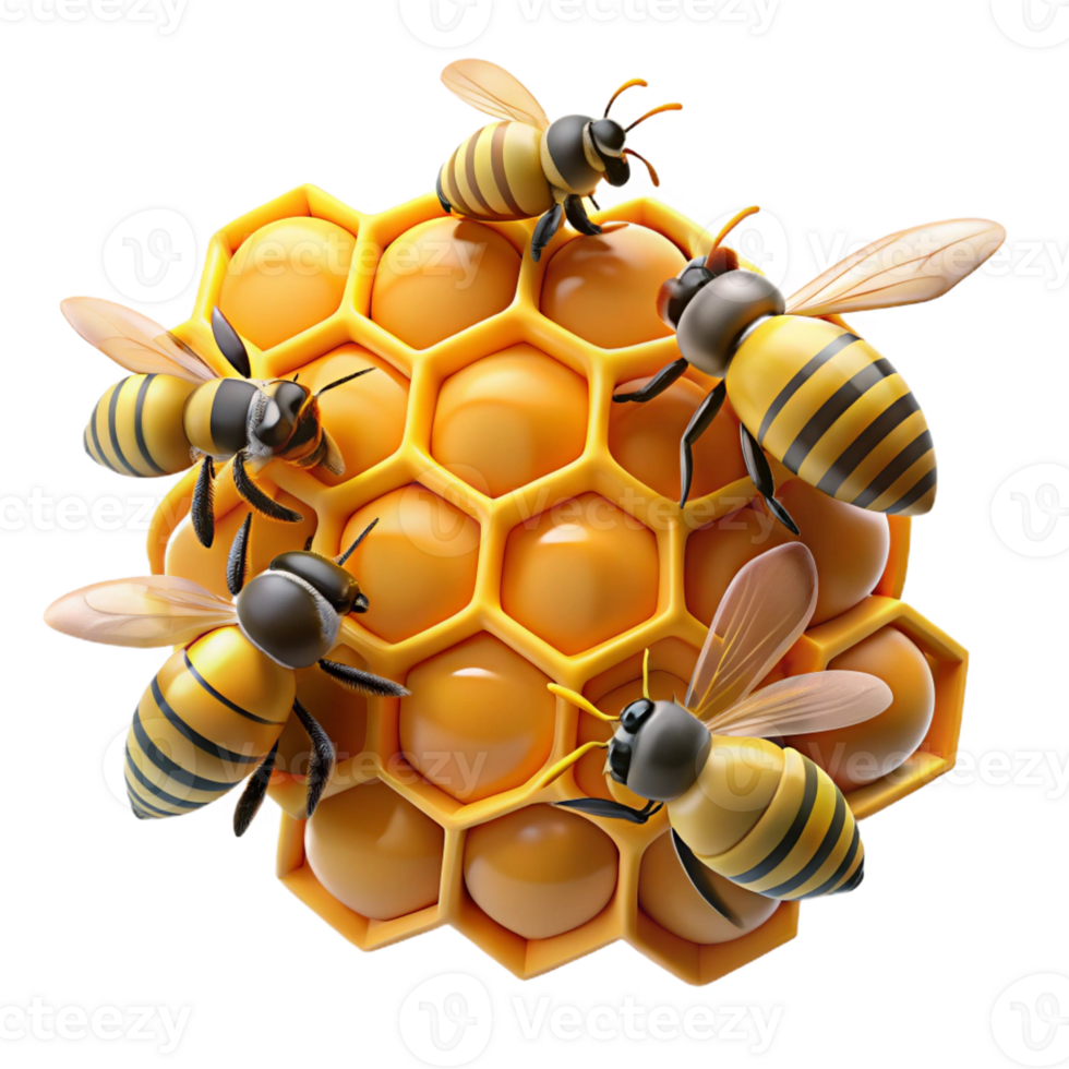 stunning rustic A swarm of bees buzzing around a honeycomb, close-up, macro photography style premium png