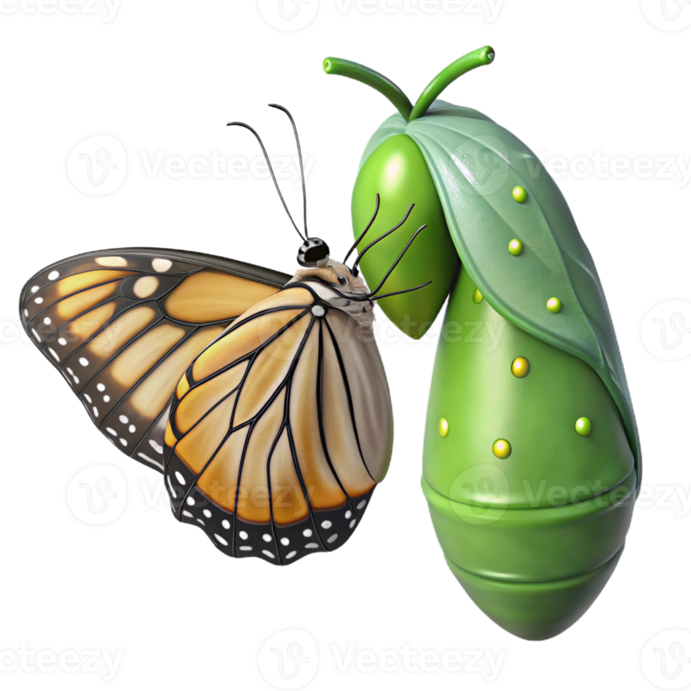 wonderful classic A butterfly emerging from its chrysalis, macro photography, natural lighting professional png