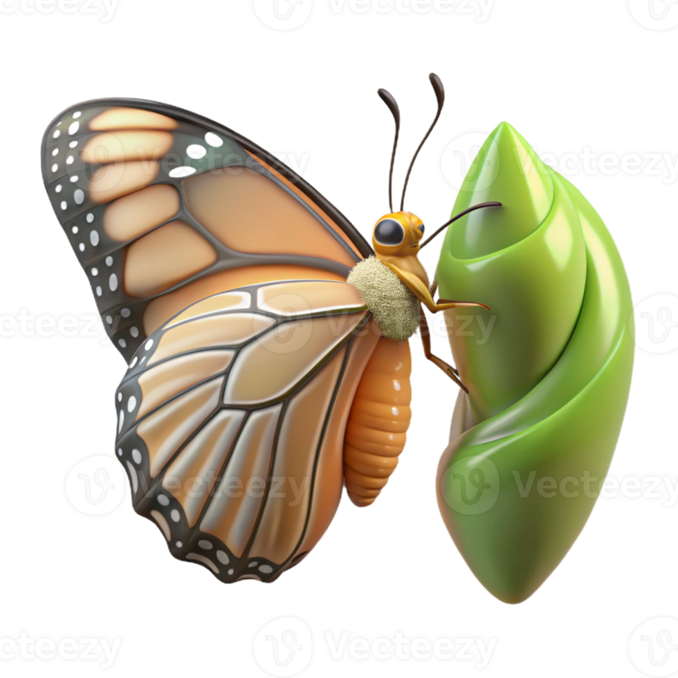 elegant vintage A butterfly emerging from its chrysalis, macro photography, natural lighting detailed png