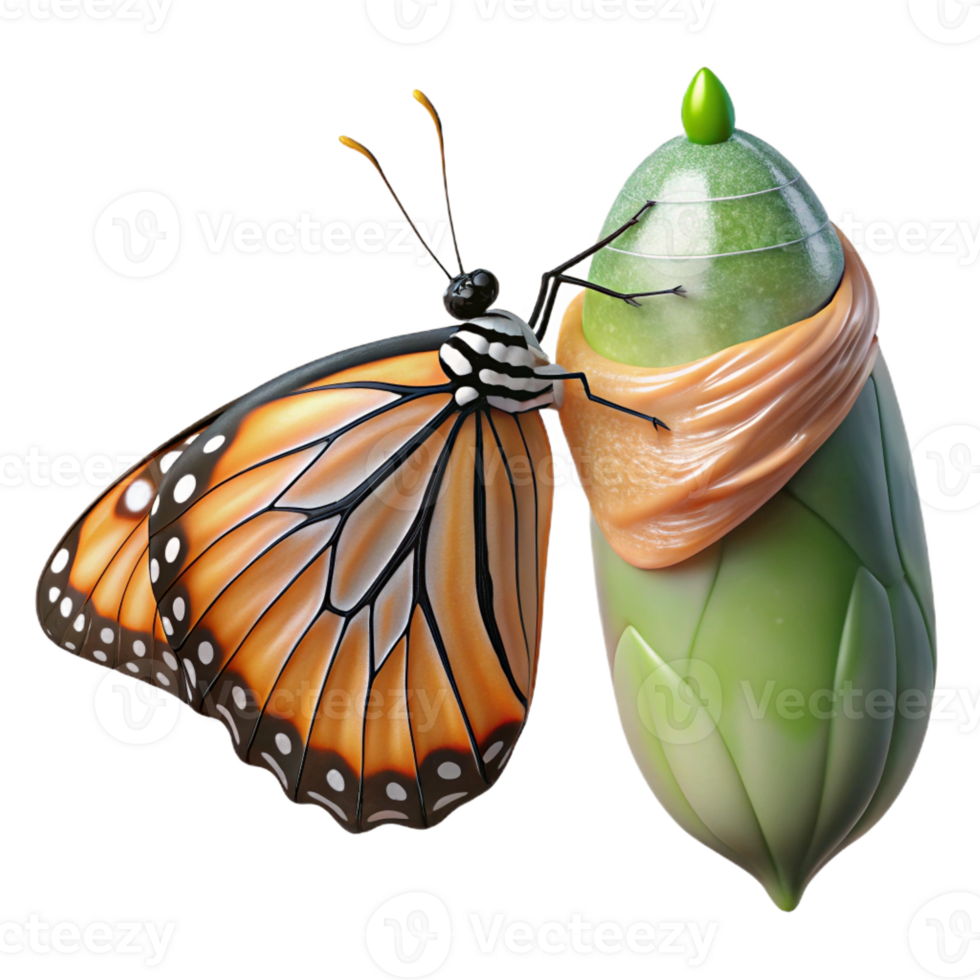 magnificent creative A butterfly emerging from its chrysalis, macro photography, natural lighting high resolution png